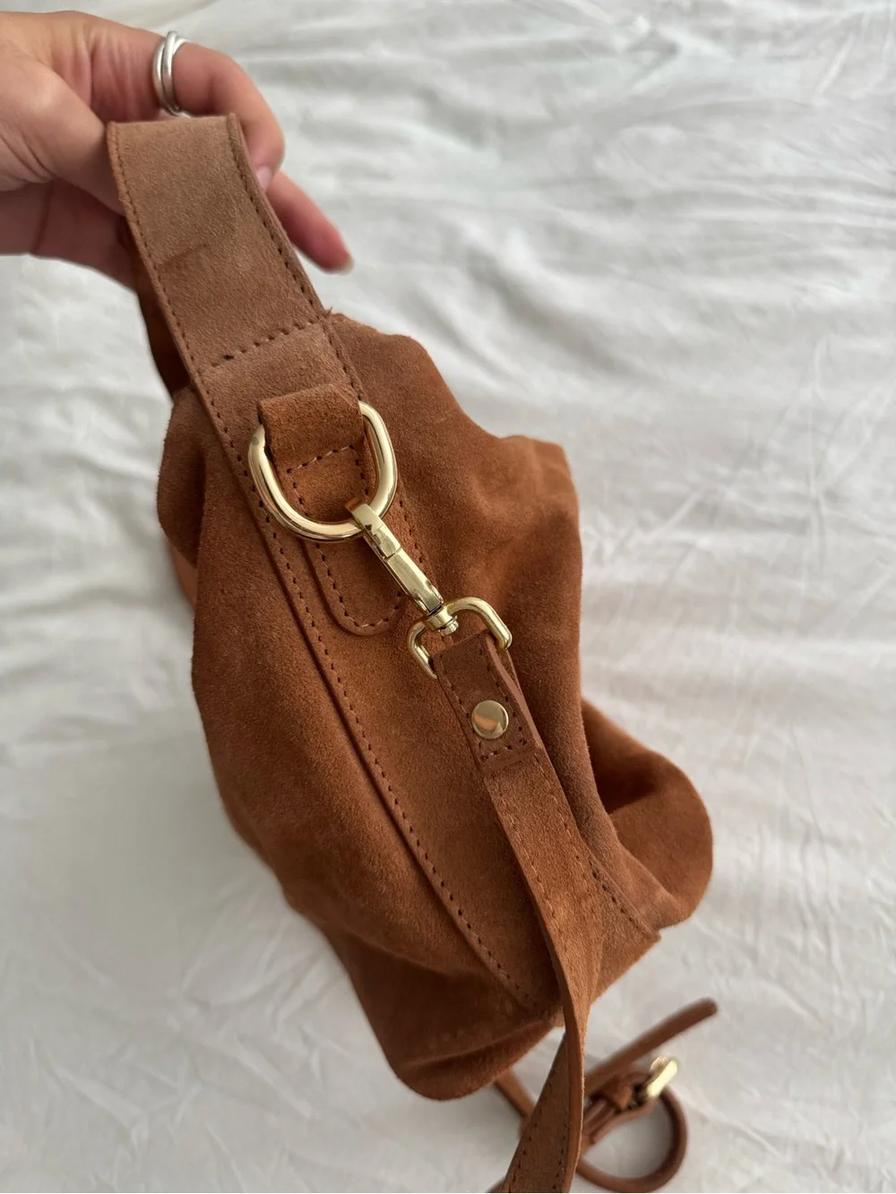 Claudia Canova genuine leather Brown Suede Shoulder Bag with Gold Hardware